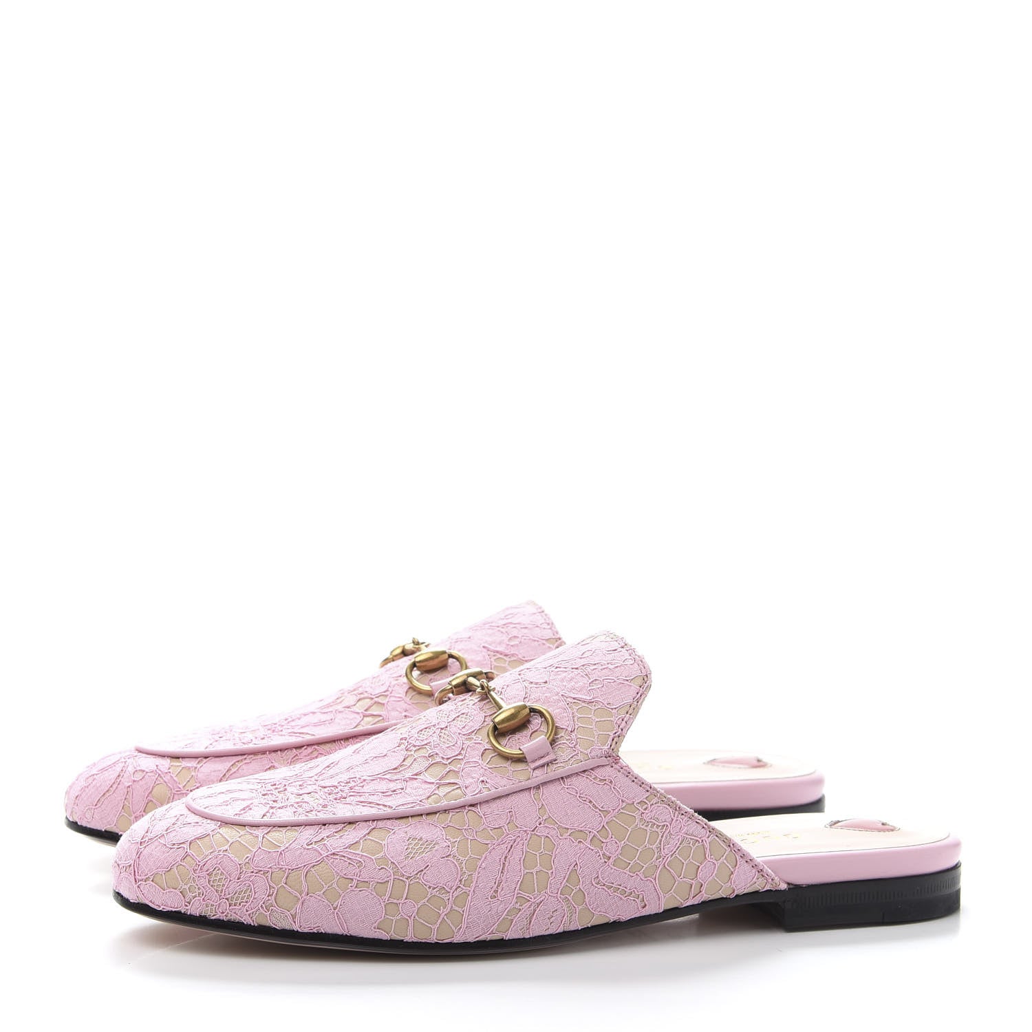 Gucci Lace Malaga Kid Womens Princetown Slippers 37.5 Sugar Pink Skin Rose 3 of 9