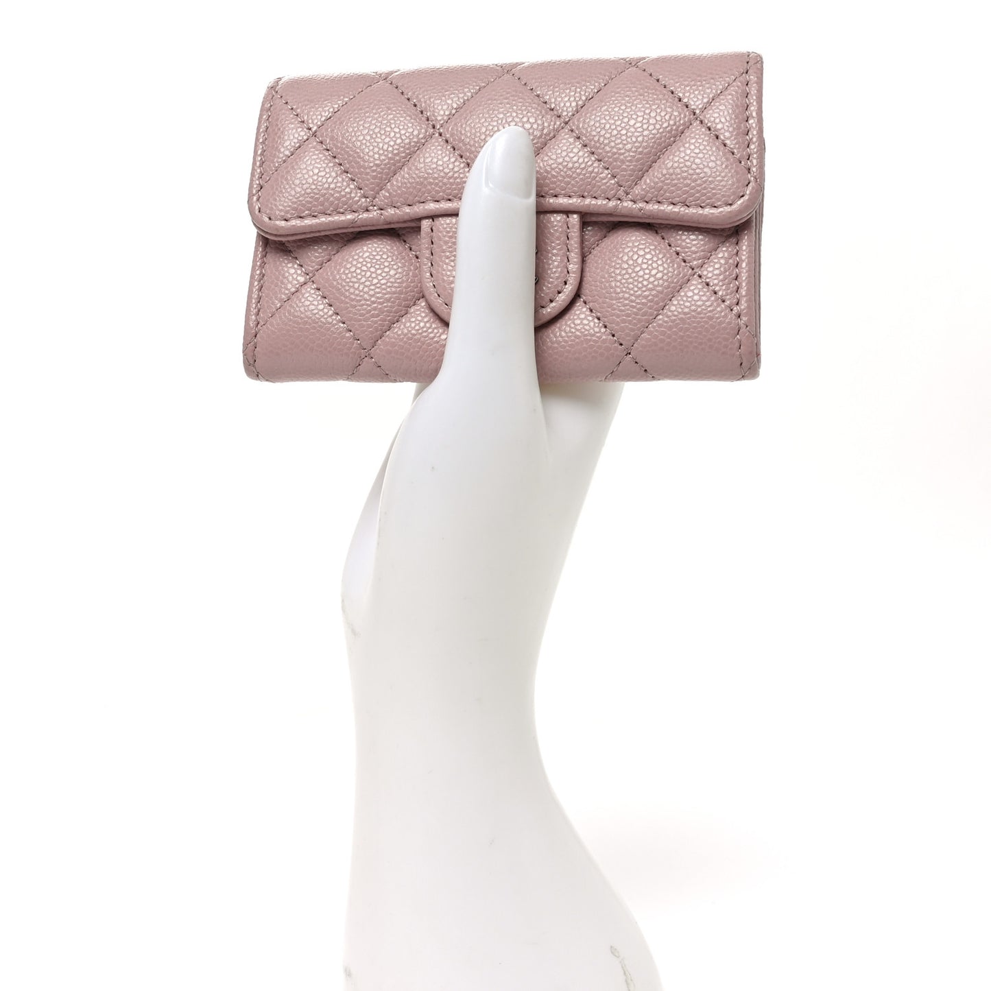 Caviar Quilted Flap Card Holder Wallet Light Pink