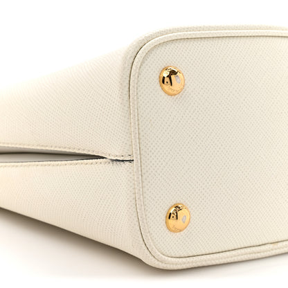 Prada Saffiano Cuir Calfskin Small Panier Bucket Bag White Black 10 of 13