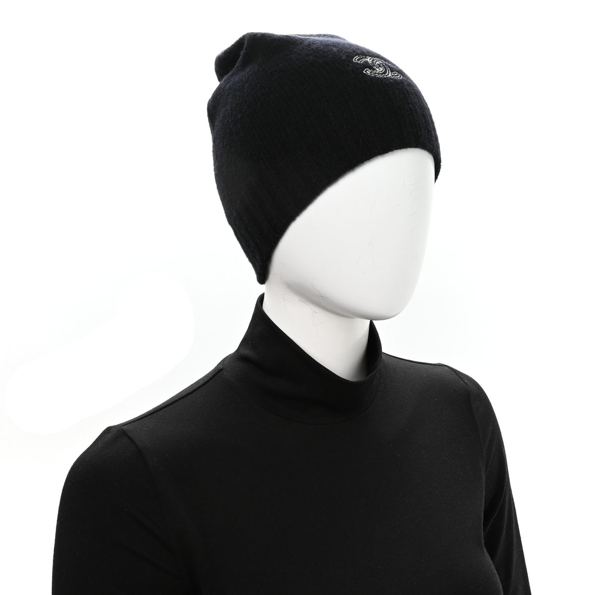 Chanel Cashmere CC Beanie Hat Black 2 of 6