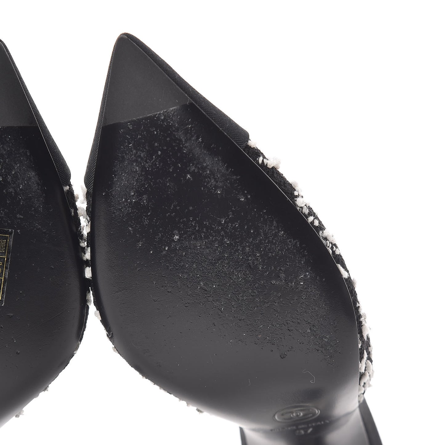 Tweed Grosgrain Pearl Mules 37 Black White