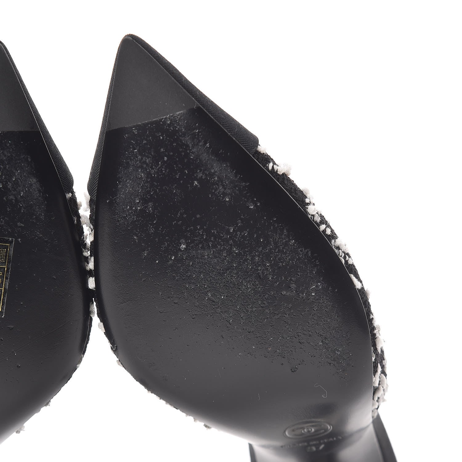 Chanel Tweed Grosgrain Pearl Mules 37 Black White 12 of 13