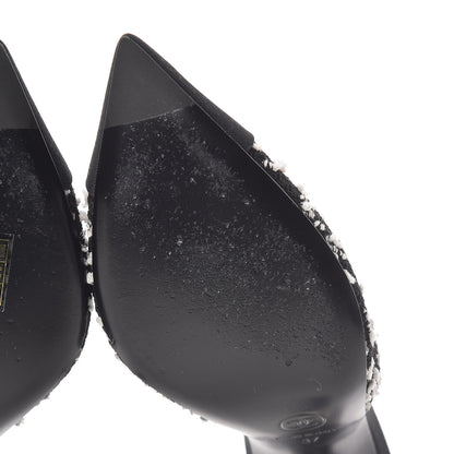 Chanel Tweed Grosgrain Pearl Mules 37 Black White 12 of 13