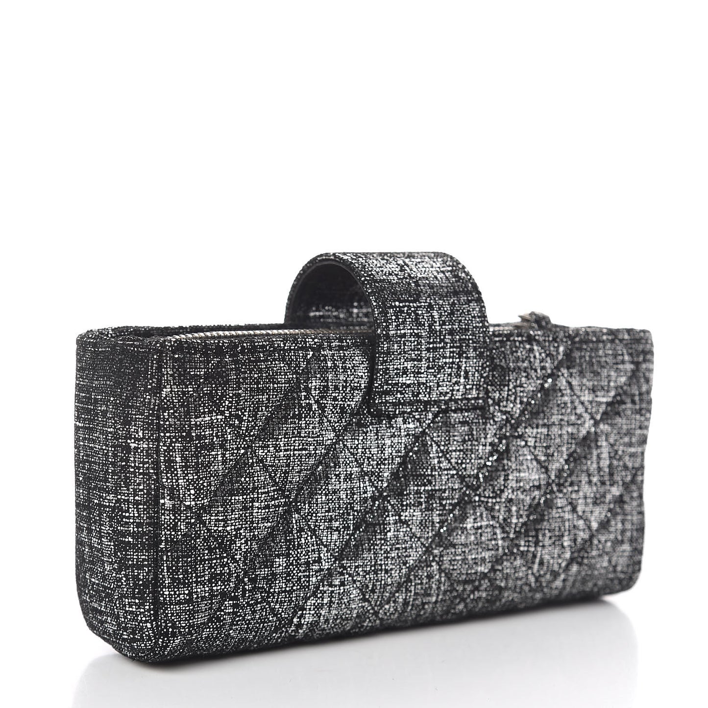 Metallic Fabric Quilted Mini Phone Holder Clutch Silver Black