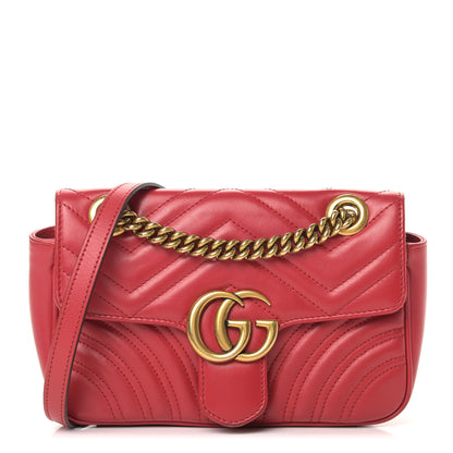 Gucci Calfskin Matelasse Mini GG Marmont Shoulder Bag Hibiscus Red 1 of 14