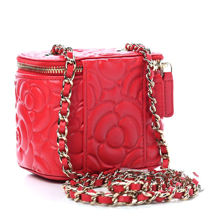 Chanel Lambskin Camellia Embossed Mini Vanity Case With Chain Red 2 of 8