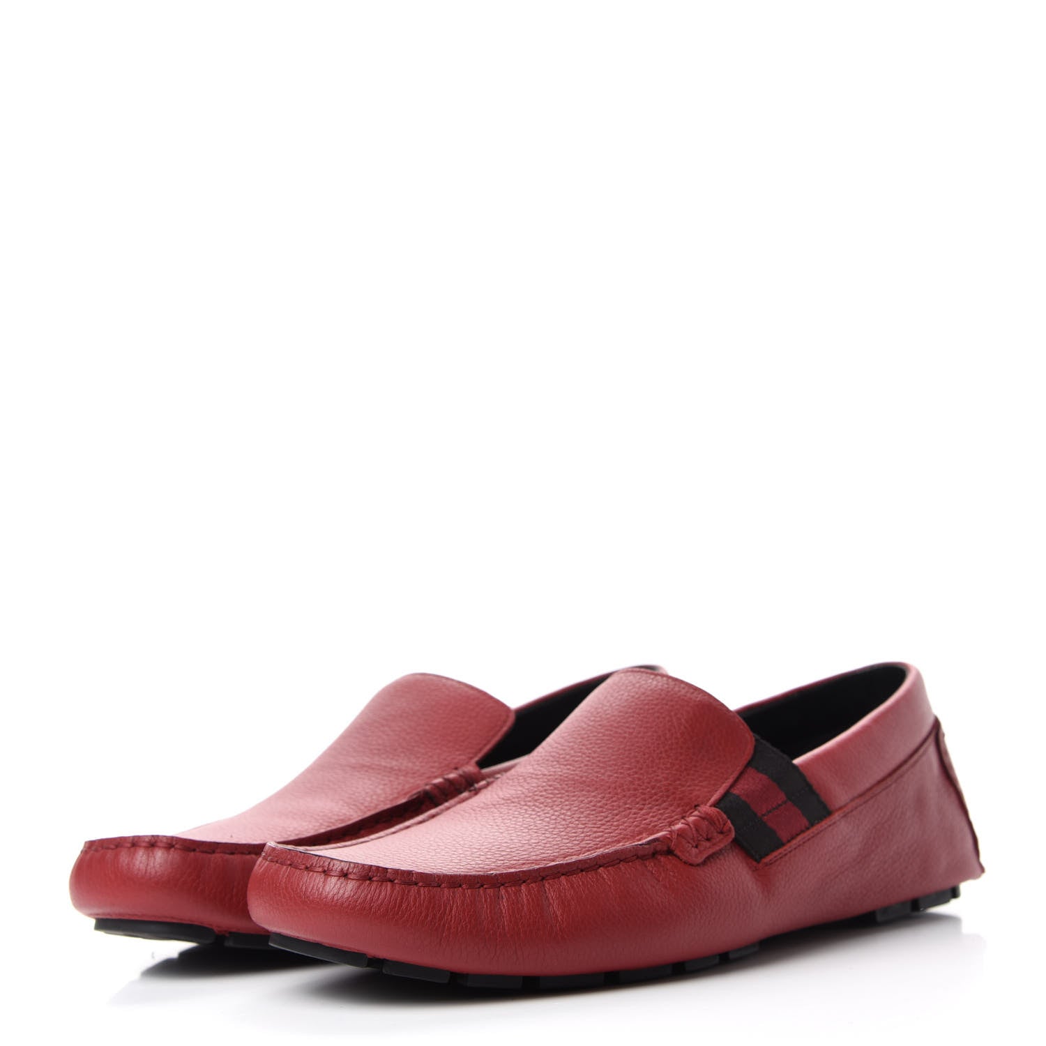 Gucci Calfskin Web Mens Driver Loafers 7.5 Red 3 of 9