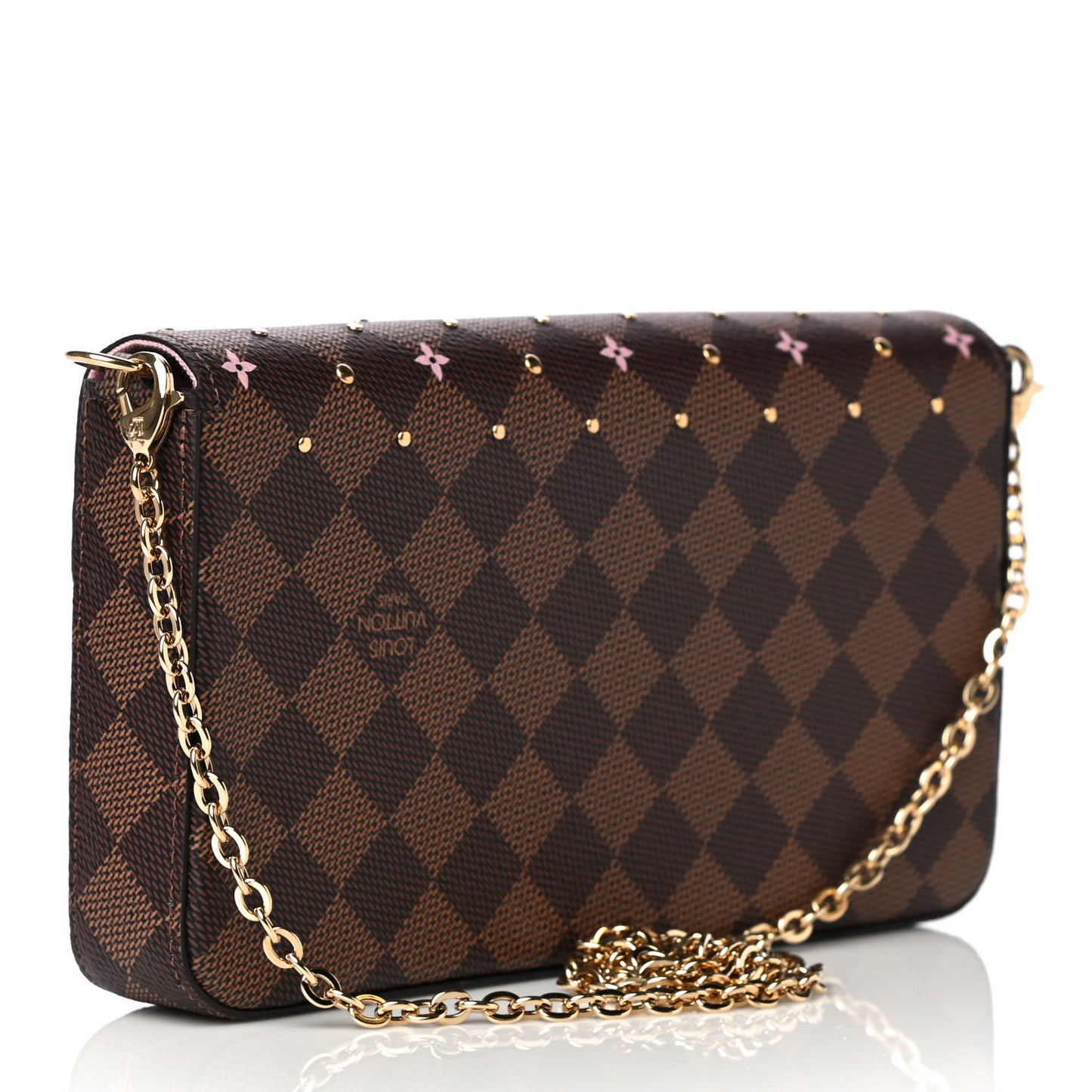 Damier Ebene Studded Pochette Felicie Chain Wallet