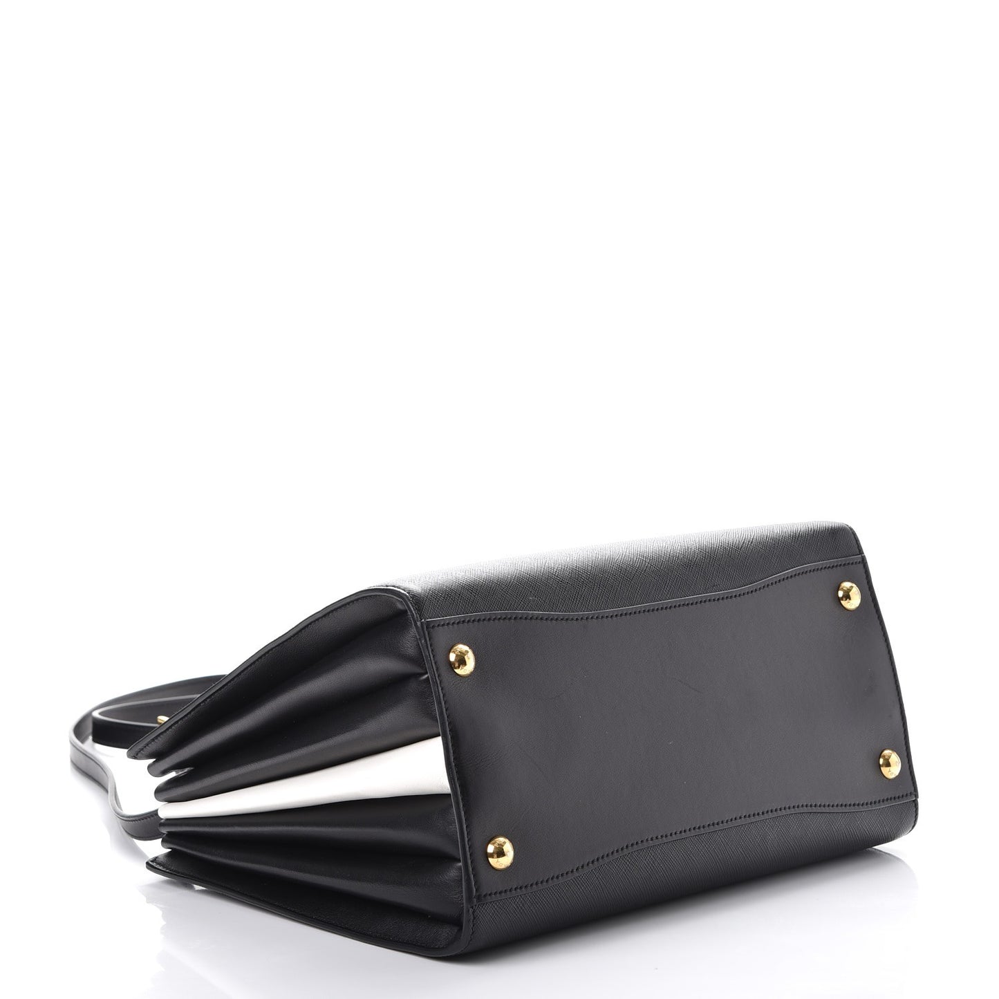Saffiano City Calfskin Medium Bibliothèque Top Handle Black White