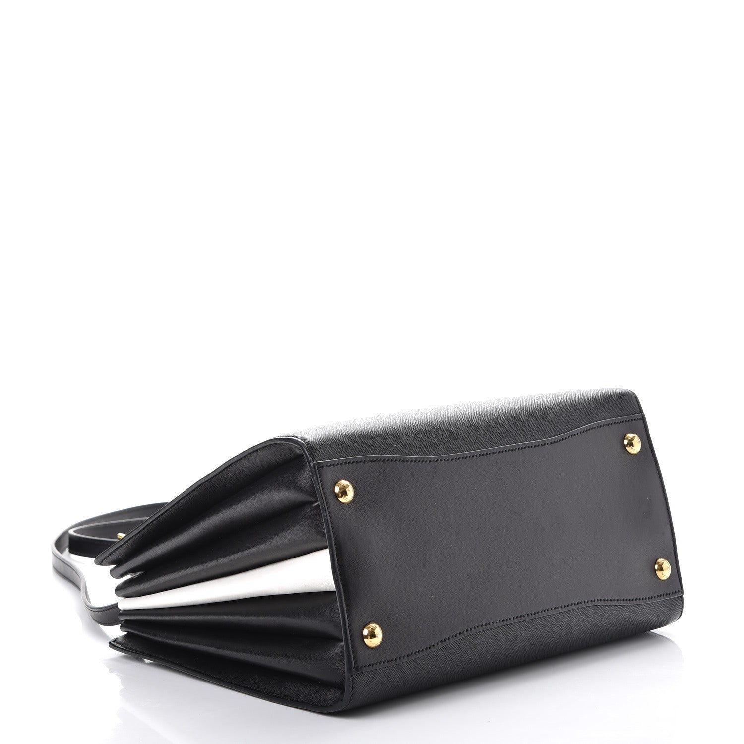 Prada Saffiano City Calfskin Medium Bibliothèque Top Handle Black White 4 of 9