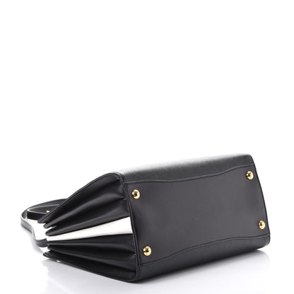 Prada Saffiano City Calfskin Medium Bibliothèque Top Handle Black White 4 of 9