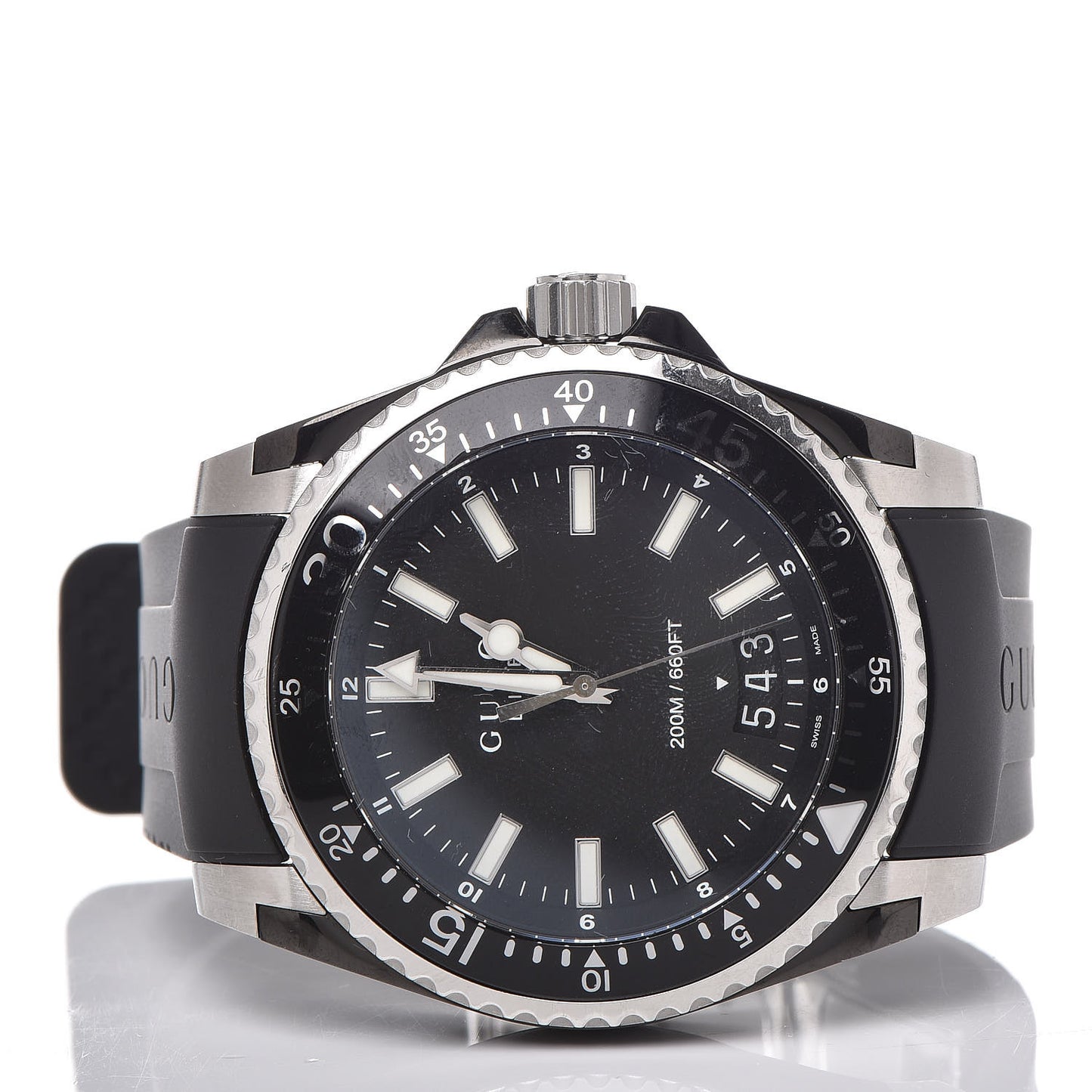 Stainless Steel Rubber 45mm Dive Quartz Watch Black