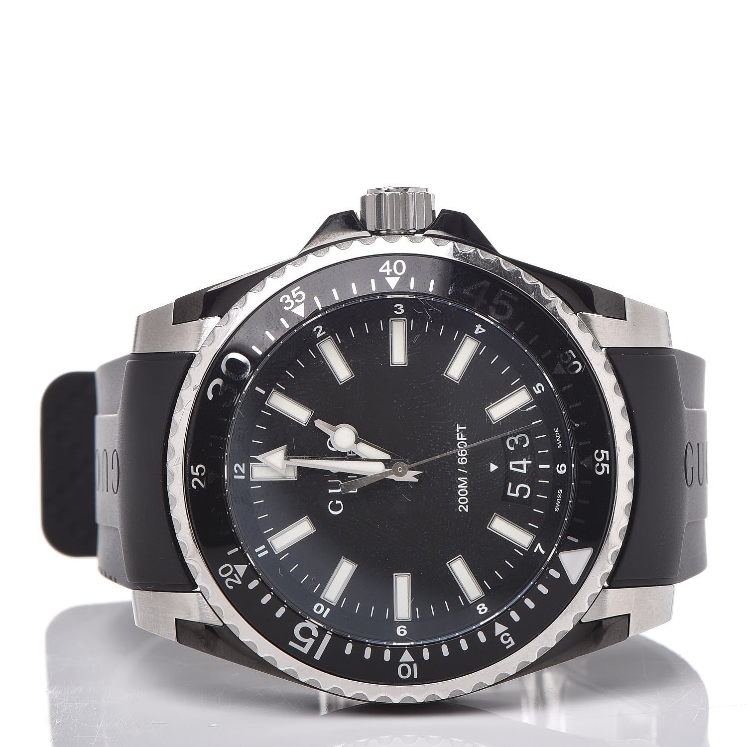Gucci Stainless Steel Rubber 45mm Dive Quartz Watch Black 3 of 7