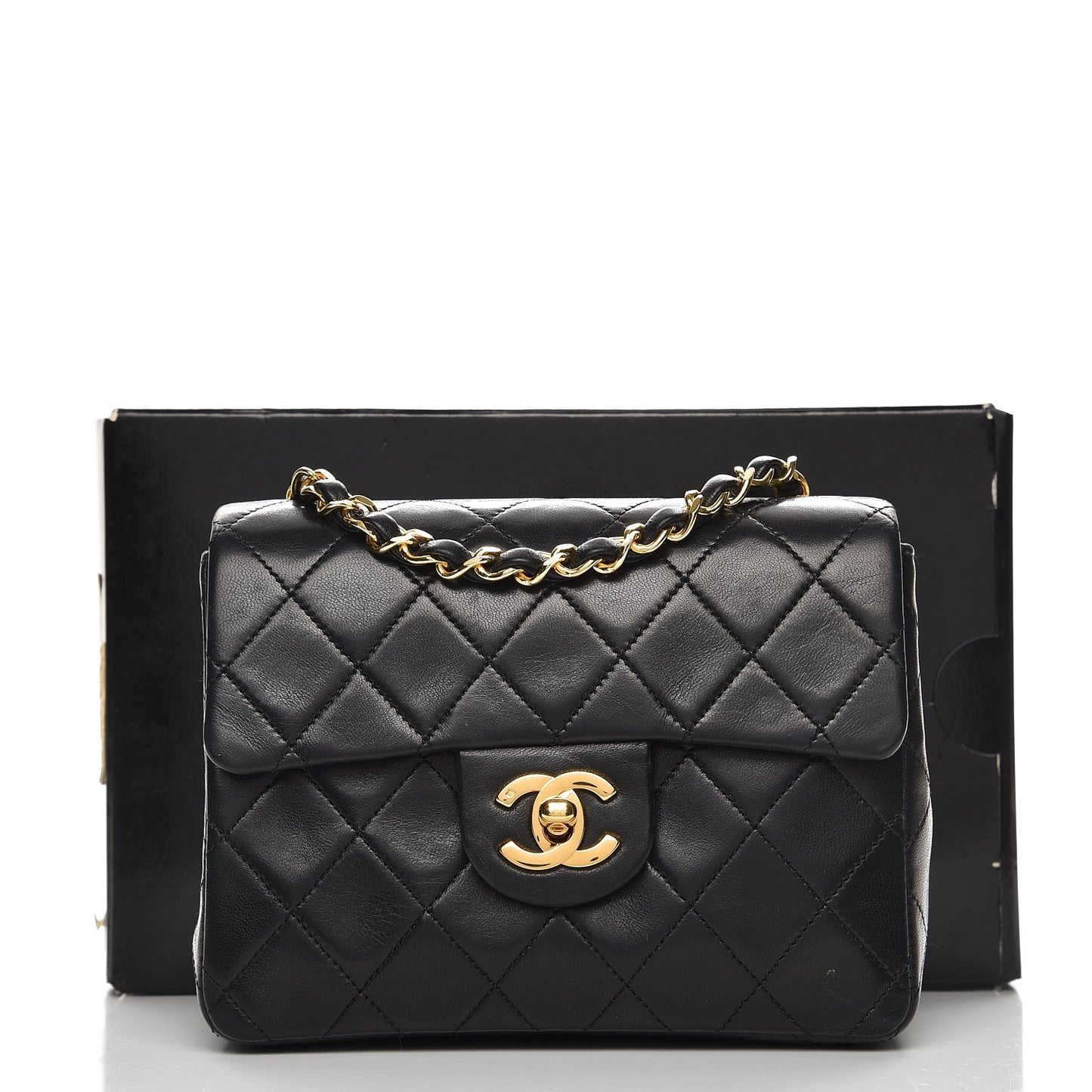 Lambskin Quilted Mini Square Flap Black