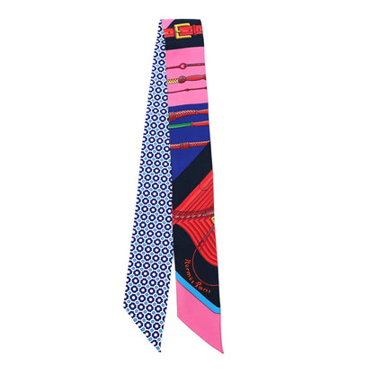Hermes Silk Clic Clac Modern Cannage Twilly Rose Vif Bleu Rouge 2 of 3