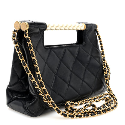 Chanel Shiny Lambskin Pearl Small Shopping Bag Black 3 of 10