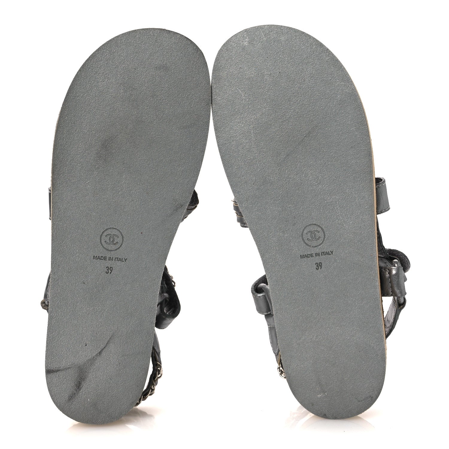 Chanel Metallic Laminated Goatskin Chain Flat Sandals 39 Dark Silver 7 of 12
