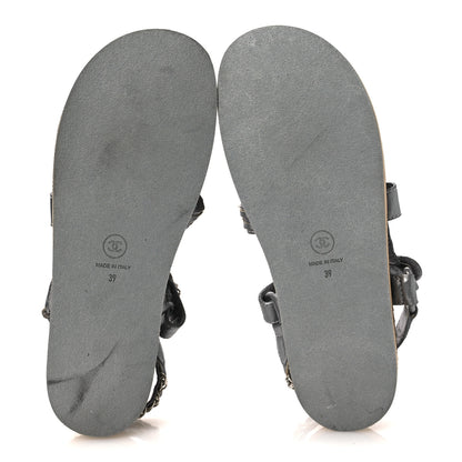 Chanel Metallic Laminated Goatskin Chain Flat Sandals 39 Dark Silver 7 of 12