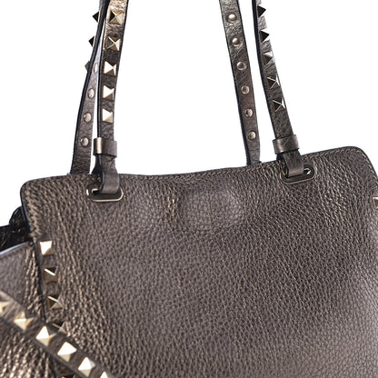 Valentino Garavani Metallic Alce Printed Calfskin Small Rockstud Tote Sasso 11 of 12