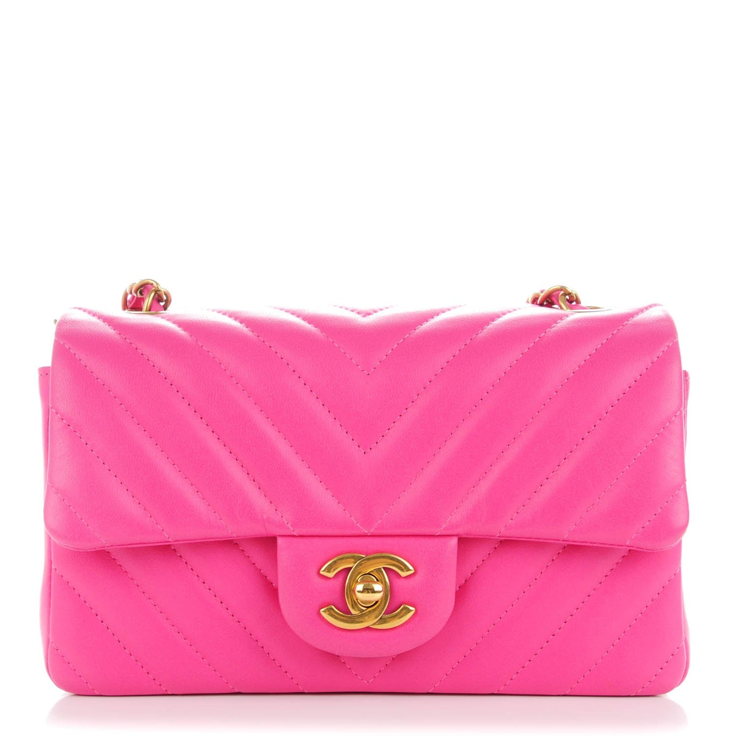Chanel Lambskin Chevron Quilted Mini Rectangular Flap Pink 1 of 8