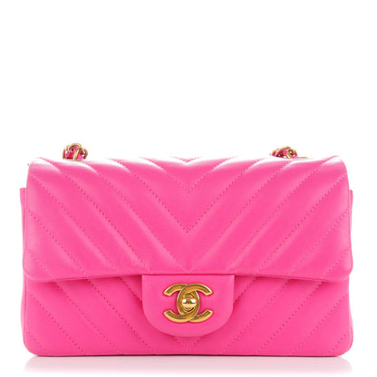 Chanel Lambskin Chevron Quilted Mini Rectangular Flap Pink 1 of 8