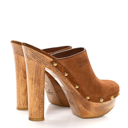 Gucci Suede Clog Platform Clog High Heel Slide Mules 38.5 Brown 4 of 9