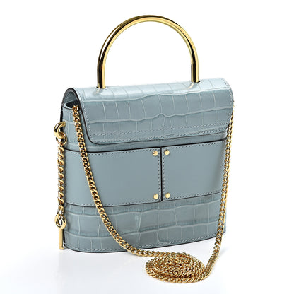 Chloe Calfskin Crocodile Embossed Small Aby Lock Faded Blue 2 of 9