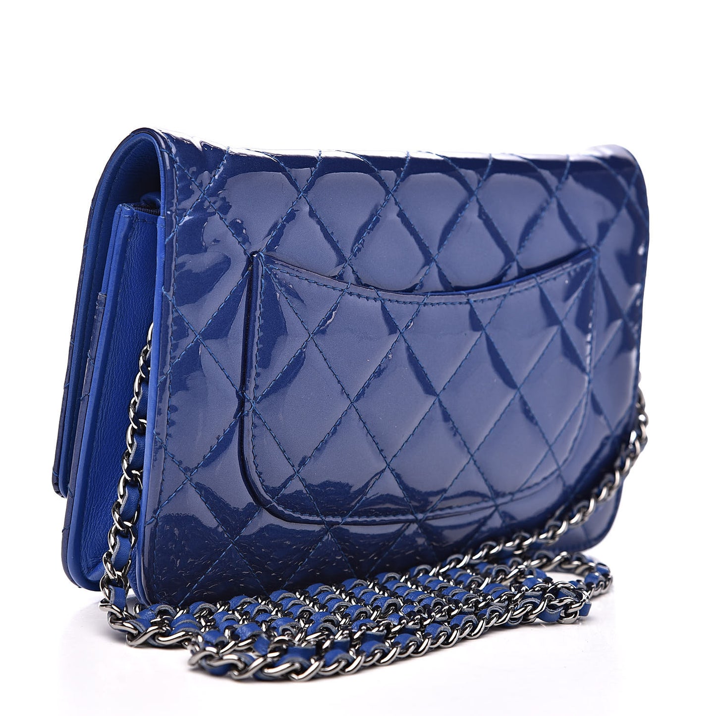 Patent Quilted Wallet On Chain WOC Dark Blue
