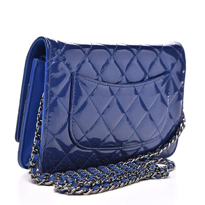 Chanel Patent Quilted Wallet On Chain WOC Dark Blue 3 of 12