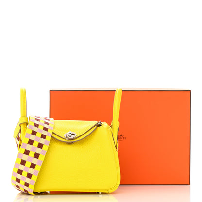 Hermes Taurillon Clemence Maxi Quadrille Mini Lindy 20 Lime Citron 12 of 12