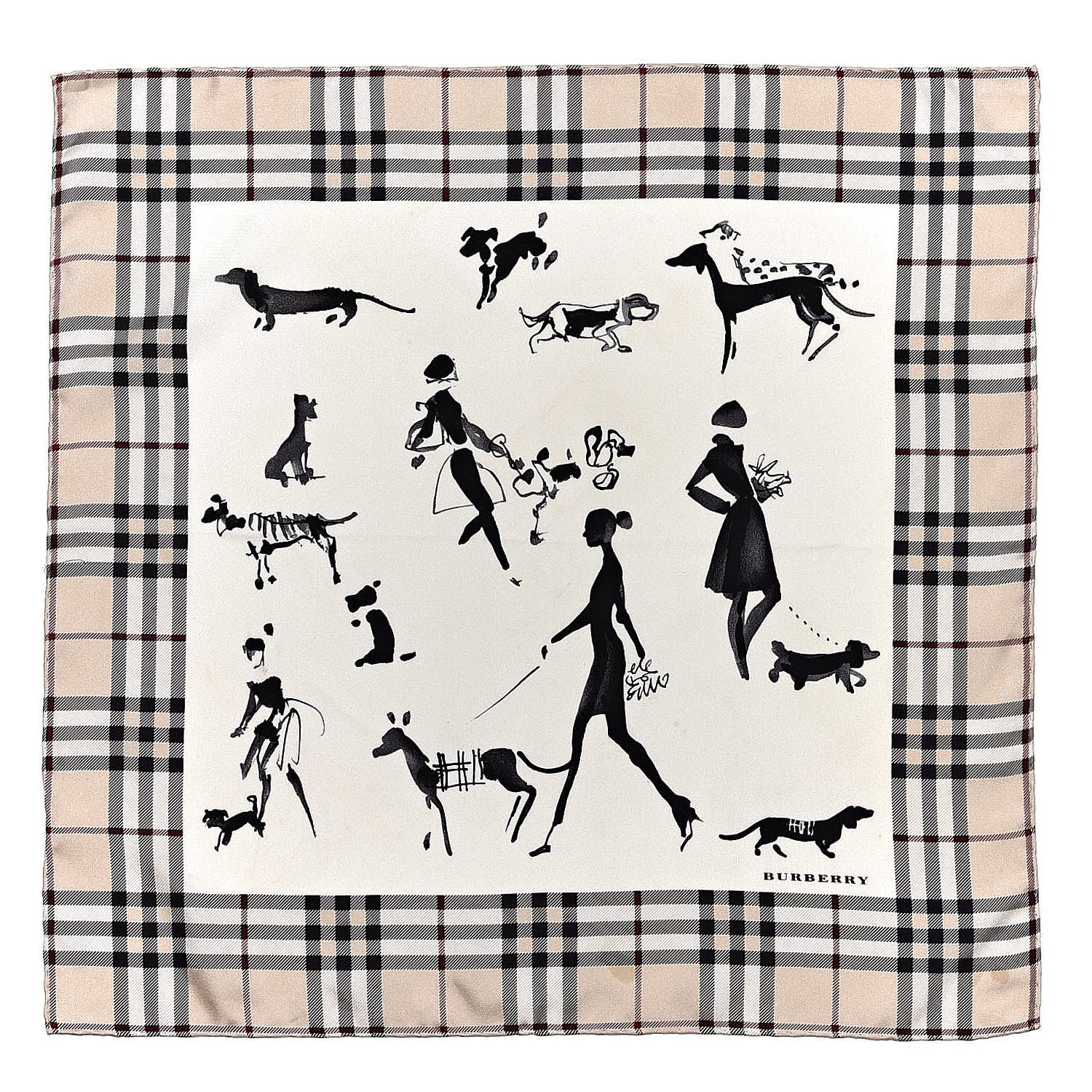 Burberry Silk Dog Print Nova Check Square Scarf Beige 1 of 5