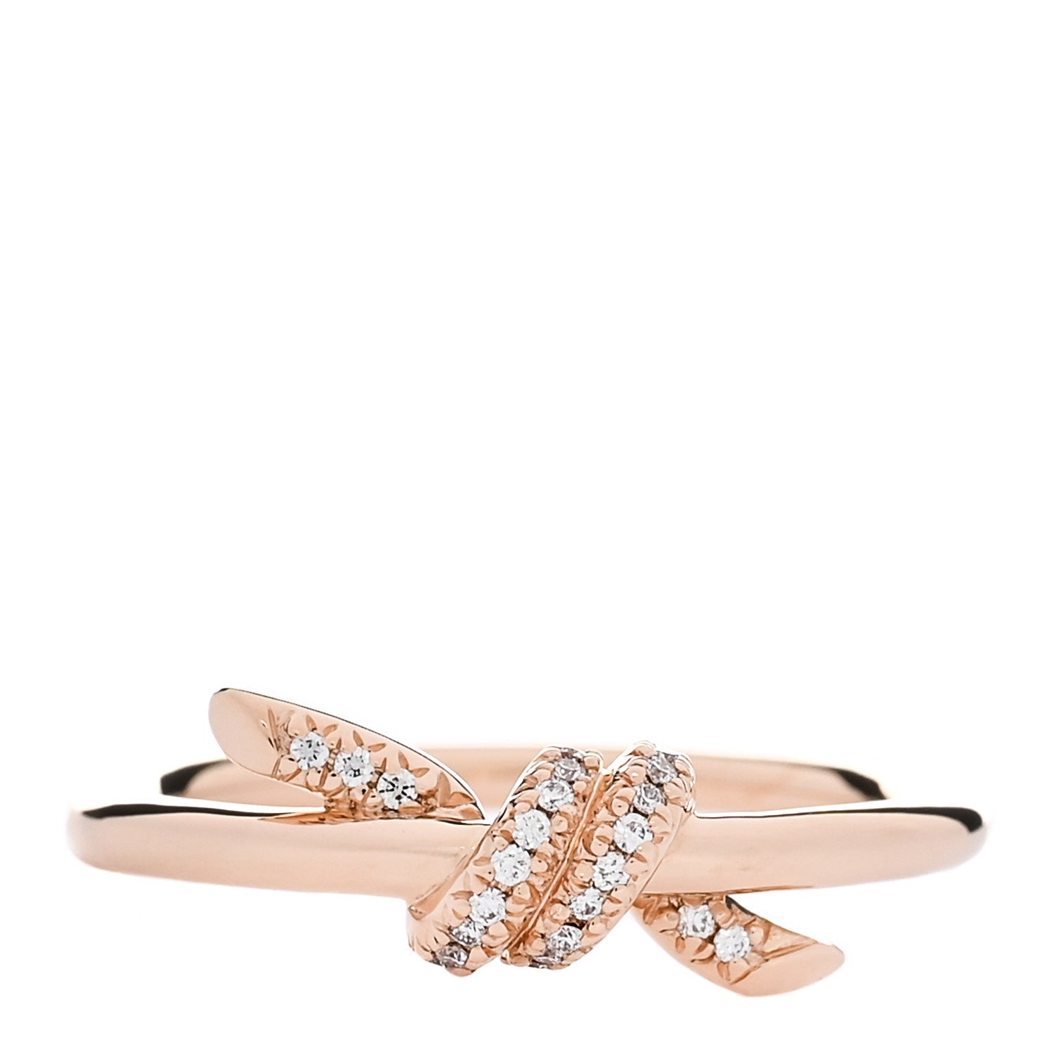 Tiffany 18K Rose Gold Diamond Small Knot Ring 53 6.25 1 of 5
