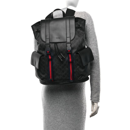 Gucci Soft GG Supreme Monogram Calfskin Web Double Buckle Backpack Black 2 of 15