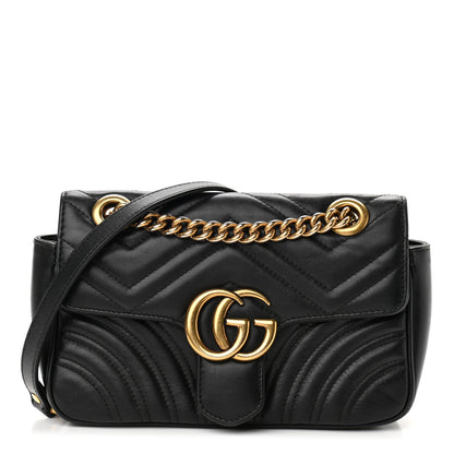 Gucci Calfskin Matelasse Mini GG Marmont Shoulder Bag Black 1 of 17