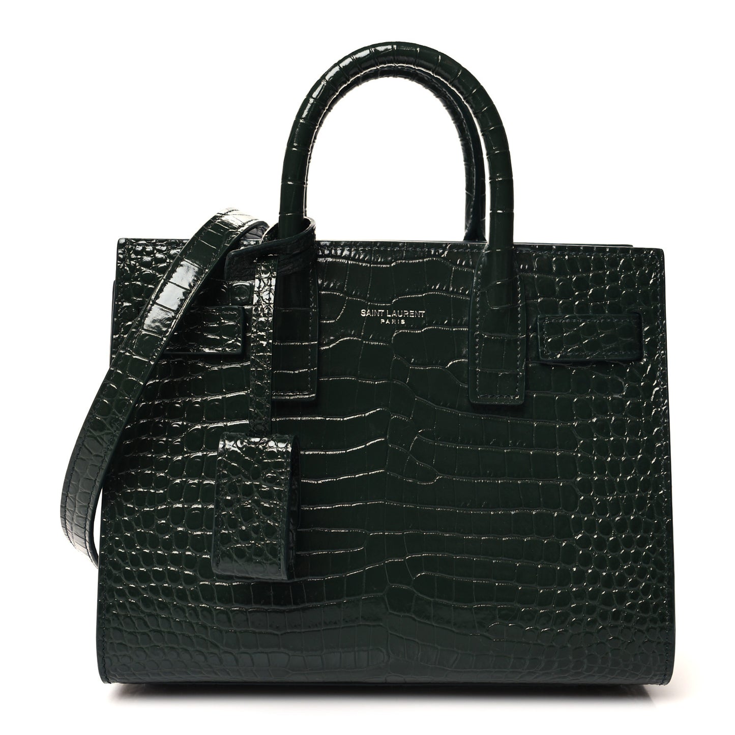 Calfskin Crocodile Embossed Nano Sac De Jour Dark Green