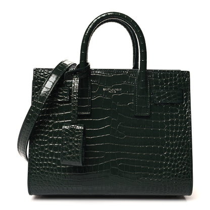 Saint Laurent Calfskin Crocodile Embossed Nano Sac De Jour Dark Green 1 of 10