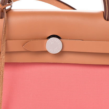 Hermes Vache Hunter Toile Herbag Zip 31 PM Rose Azalee Natural 12 of 13