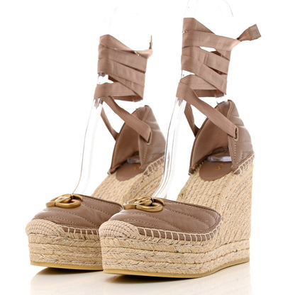 Gucci Nappa Matelasse GG Marmont Ankle Wrap Platform 35/120mm Espadrille Wedges 37 Porcelain Rose 3 of 10