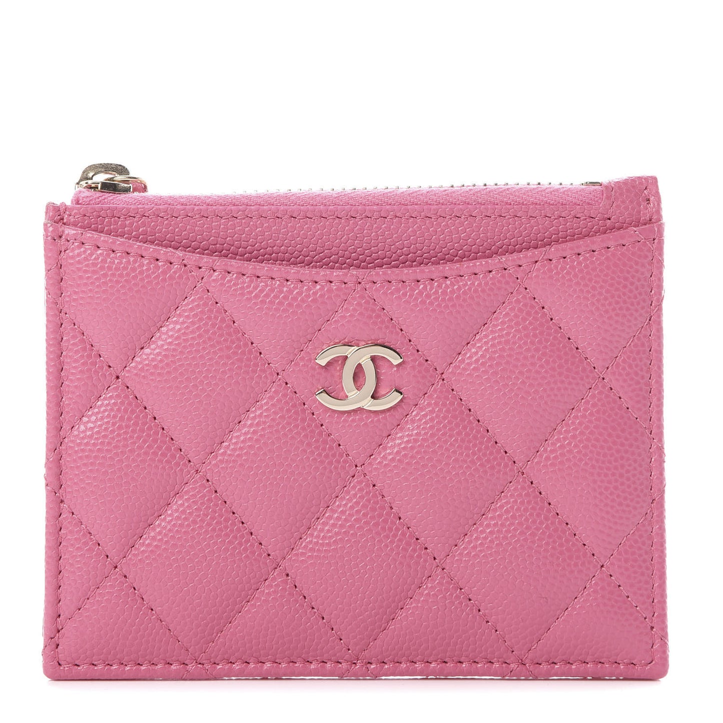 Caviar Quilted CC Zip Card Holder Pink