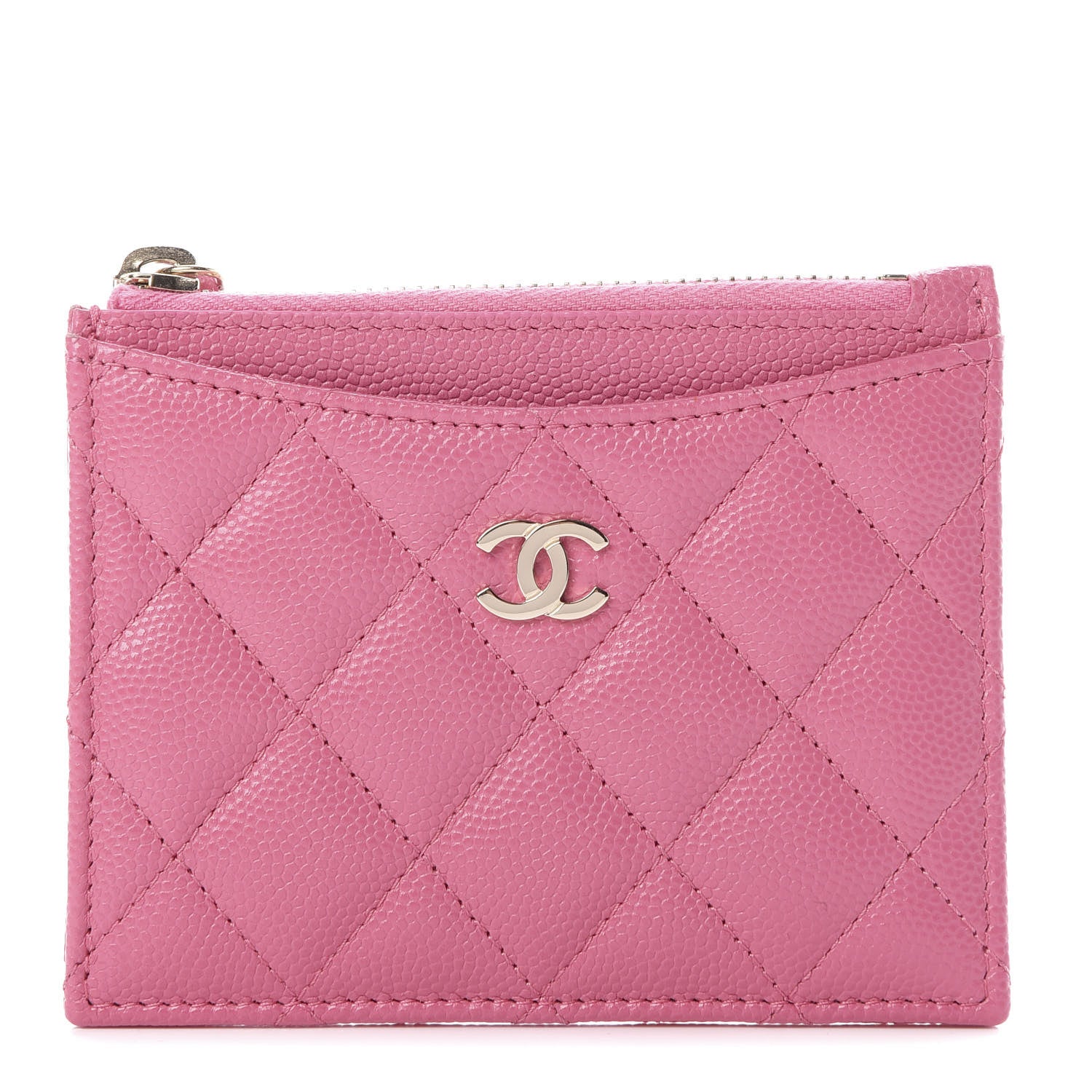 Chanel Caviar Quilted CC Zip Card Holder Pink 1 of 8