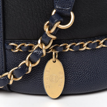 Chanel Lambskin Caviar Lovely Chains Drawstring Bag Black Dark Blue 11 of 12