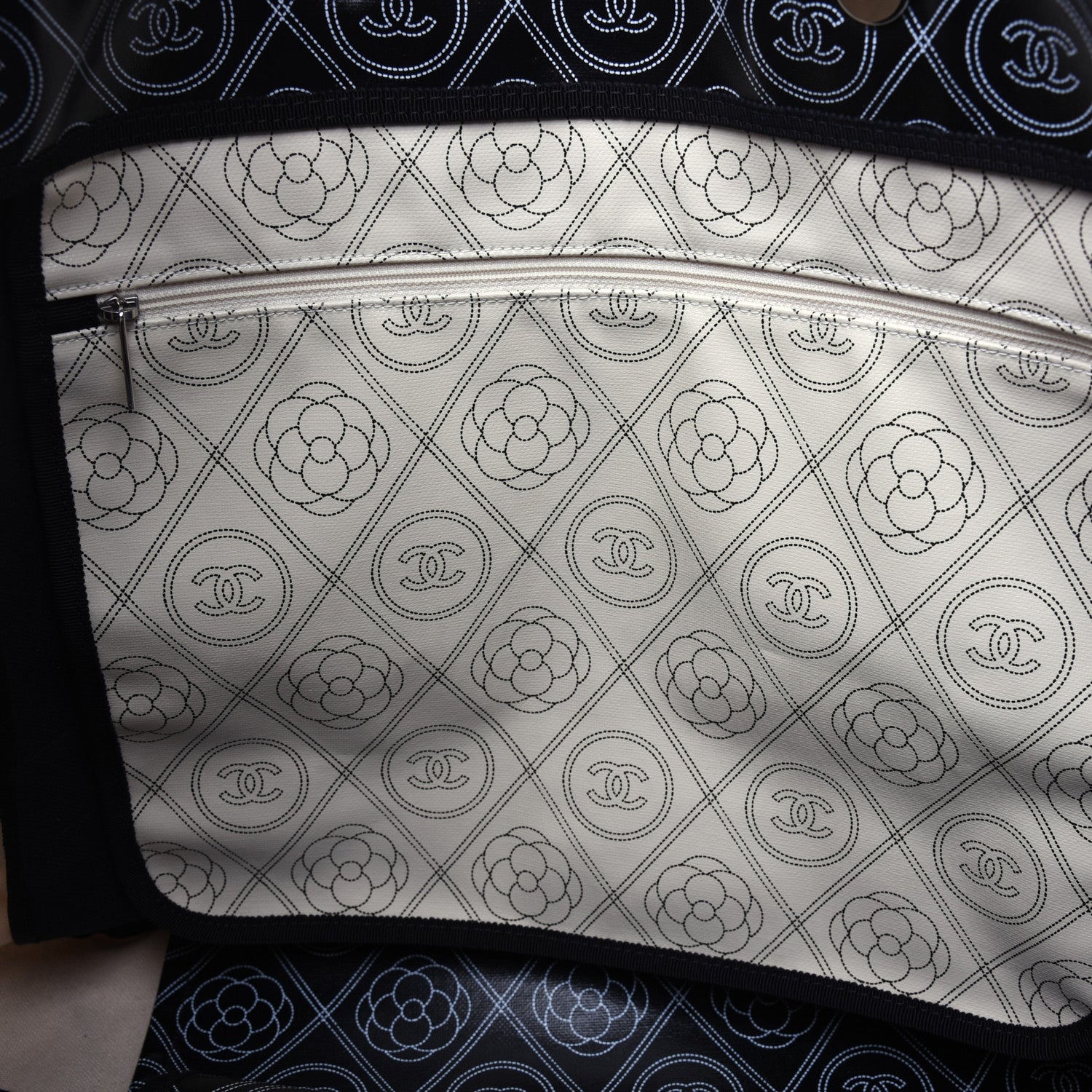 Chanel Coated Canvas Camellia Large Shopping Tote Black Beige 11 of 17