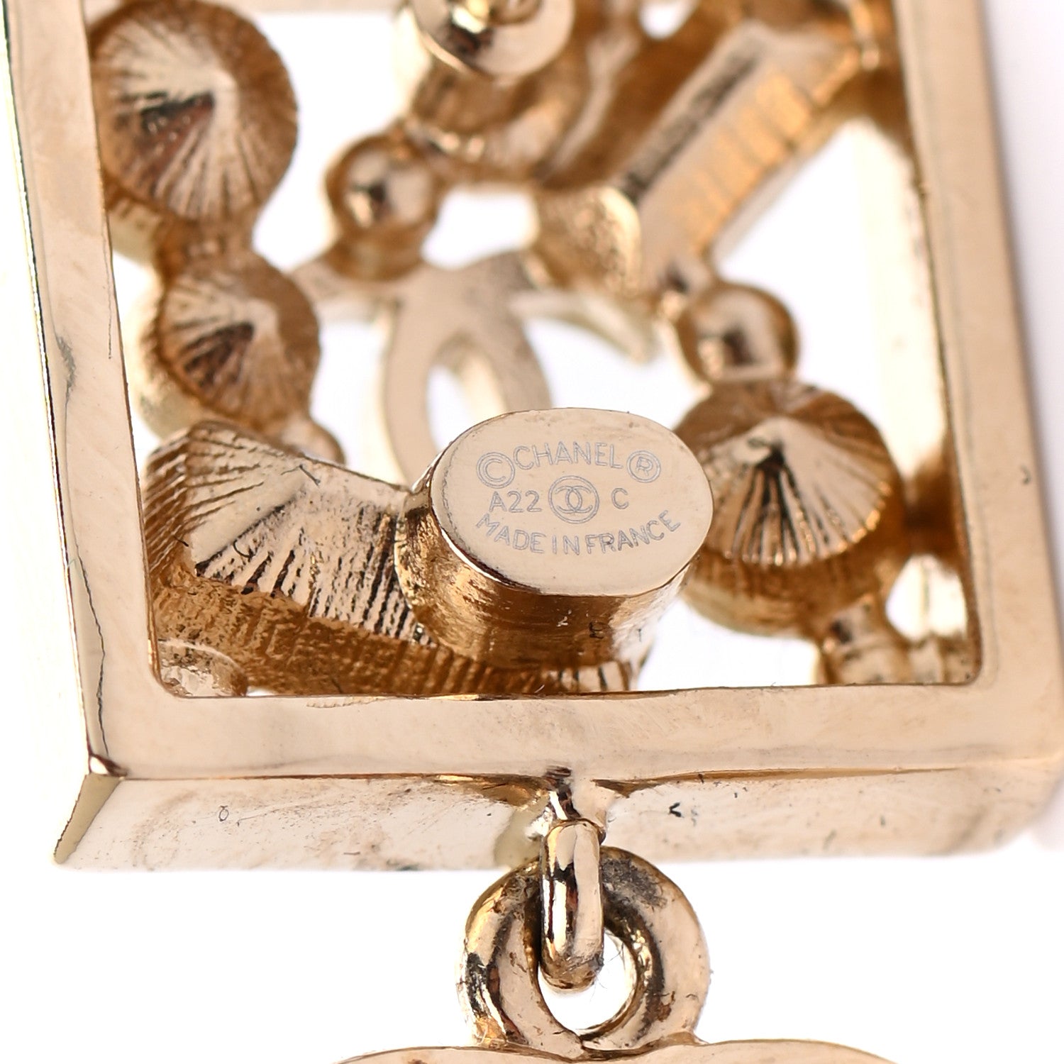 Chanel Crystal Pearl CC Square Drop Earrings Gold 4 of 4