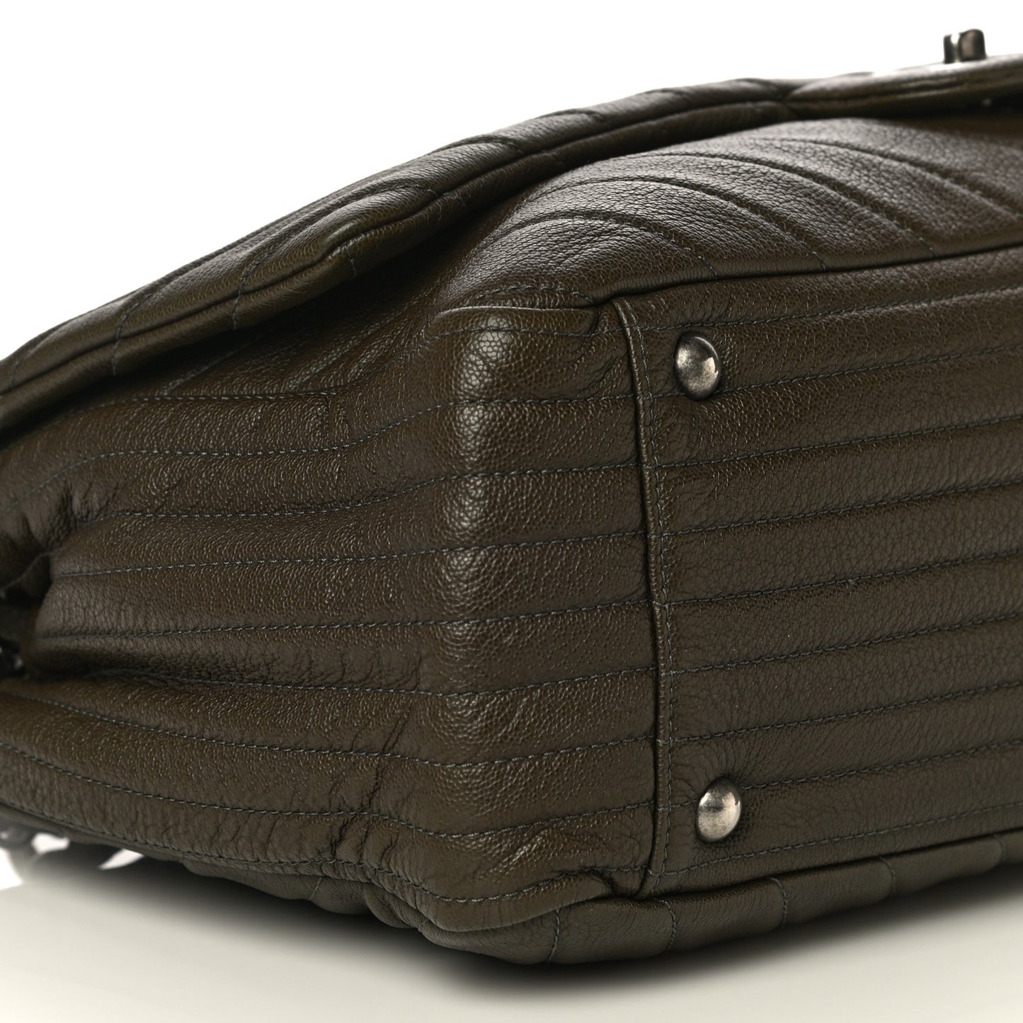 Calfskin Chevron Quilted XXL Travel Flap Bag Khaki