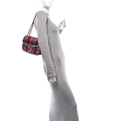 Gucci Tweed Calfskin Spicy Check Small GG Marmont Shoulder Bag Pink Multicolor Mystic White 2 of 10