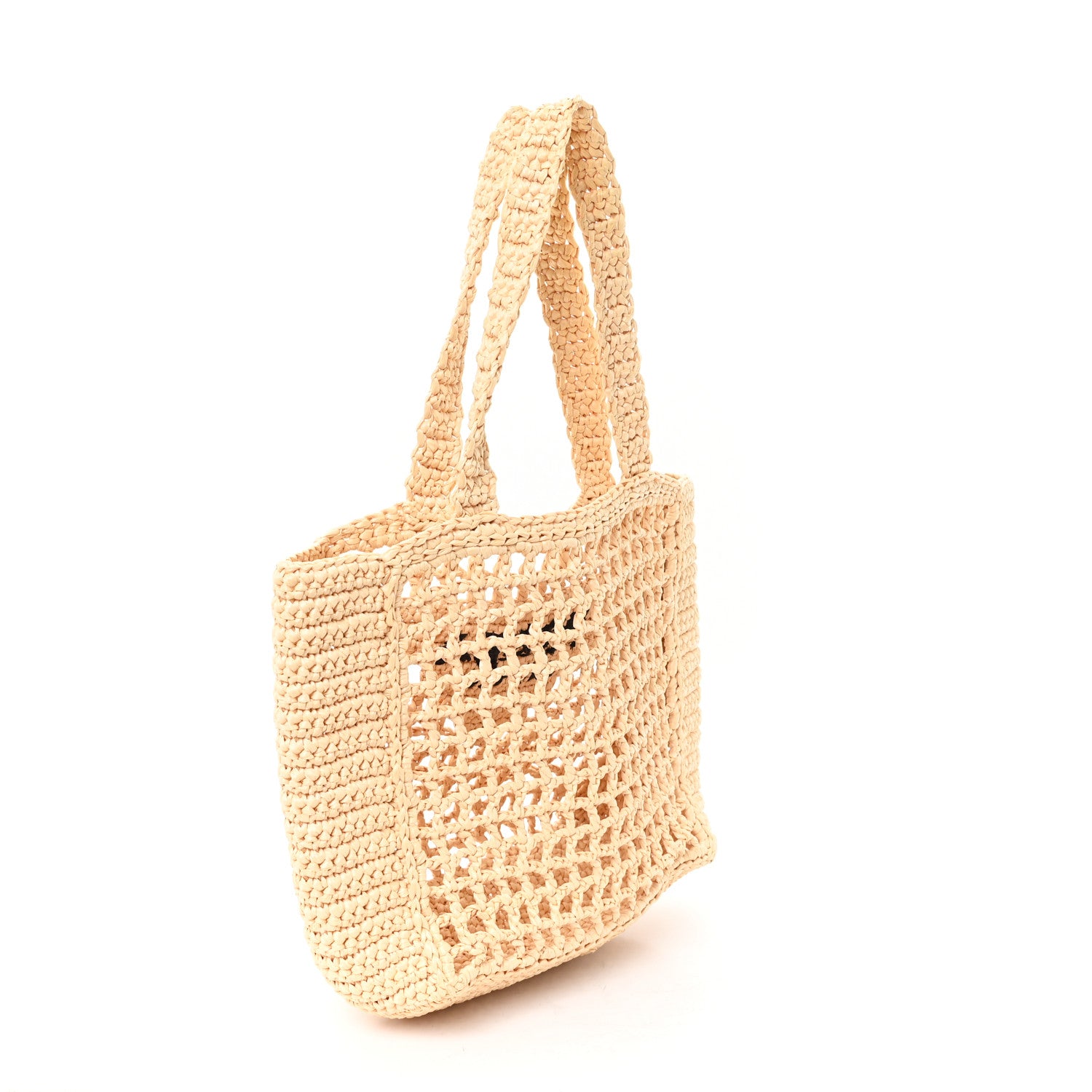 Prada Yarn Raffia Effect Crochet Logo Embroidered Small Tote Bag Naturale 3 of 10