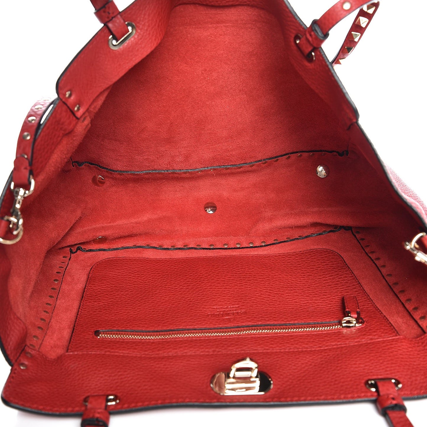 Pebbled Calfskin Medium Rockstud Tote Rosso Valentino