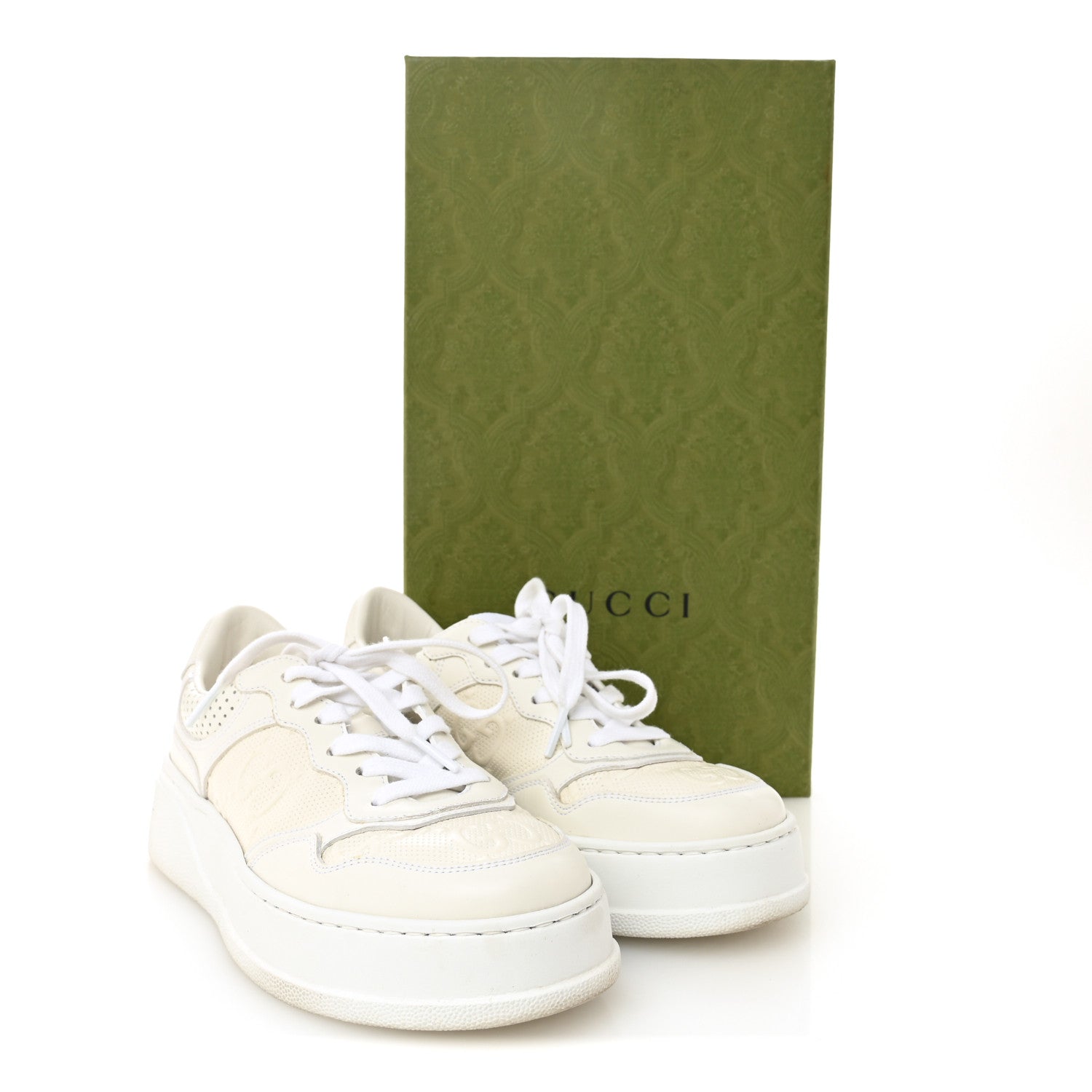 Gucci Calfskin GG Tennis Embossed Perforated Womens Platform 55mm
