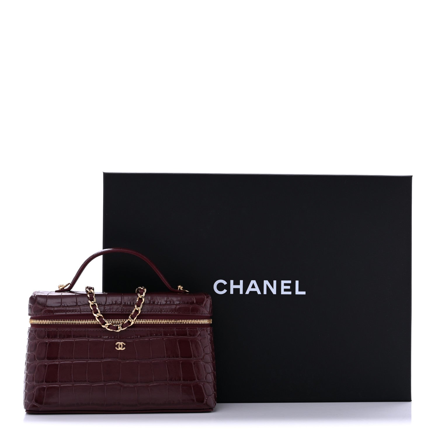 Chanel Calfskin Crocodile Embossed Crococo Exoticoco Vanity With Chain Dark Burgundy 10 of 10