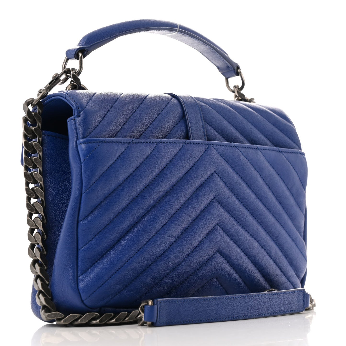 Sheepskin Matelasse Chevron Monogram Medium College Bag Royal Blue